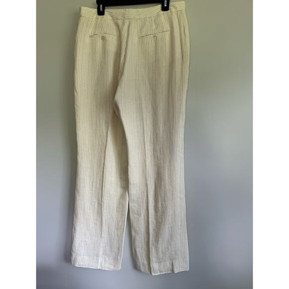 Lauren Ralph Lauren Linen cream/blue pinstripe pleated‎ wide leg pants size 14 - Picture 3 of 5